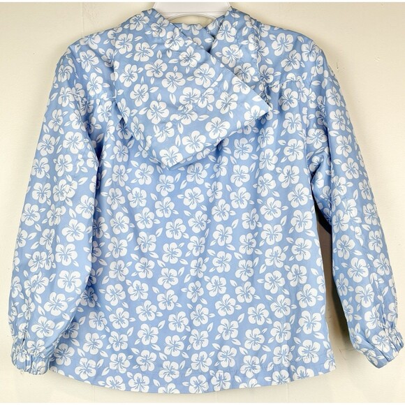 MNG By Mango Girls Jacket Lightweight Windbreaker Sz 8 Hooded Blue Floral - Picture 6 of 9